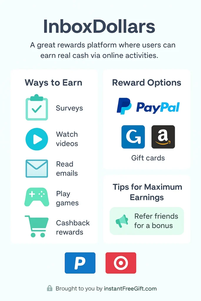 InboxDollars to earn PayPal gift cards