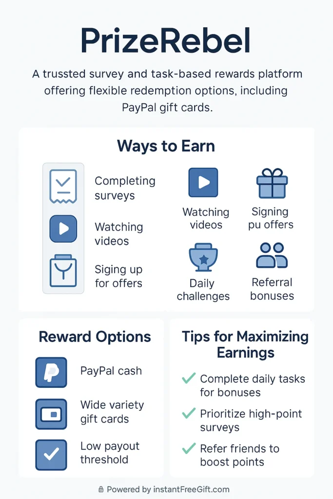PrizeRebel to earn PayPal gift cards